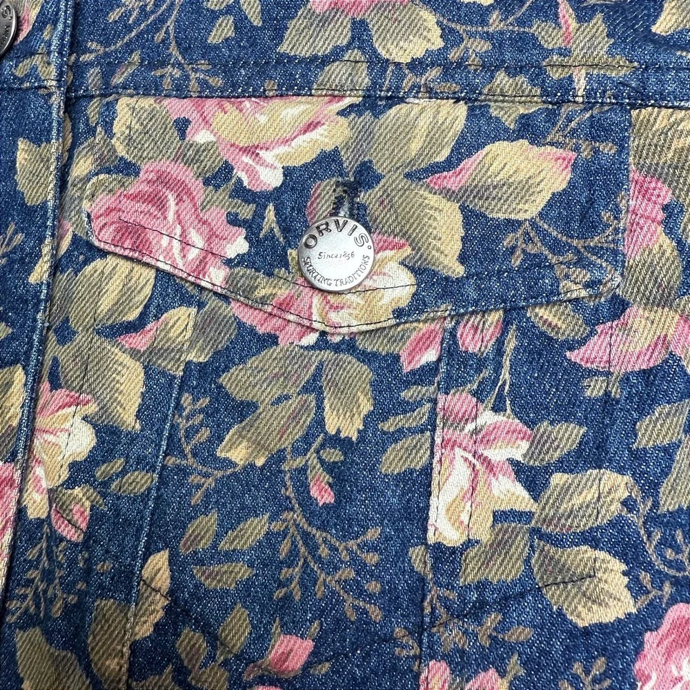 Orvis Floral Denim Jean Jacket Skirt Set Roses Button Up Y2K Cottagecore Grandma - Picture 7 of 16